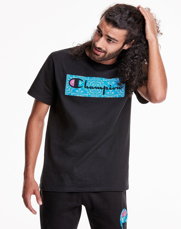 Champion Mens T-Shirt NZ - Heritage Bandana Knockout With Vintage Script Logo Black ( 8251-GHASL )